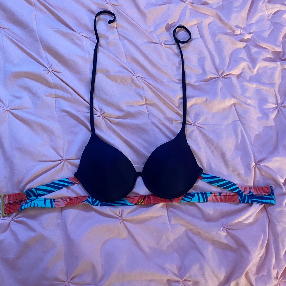 Navy Blue & Tropical Bikini Top